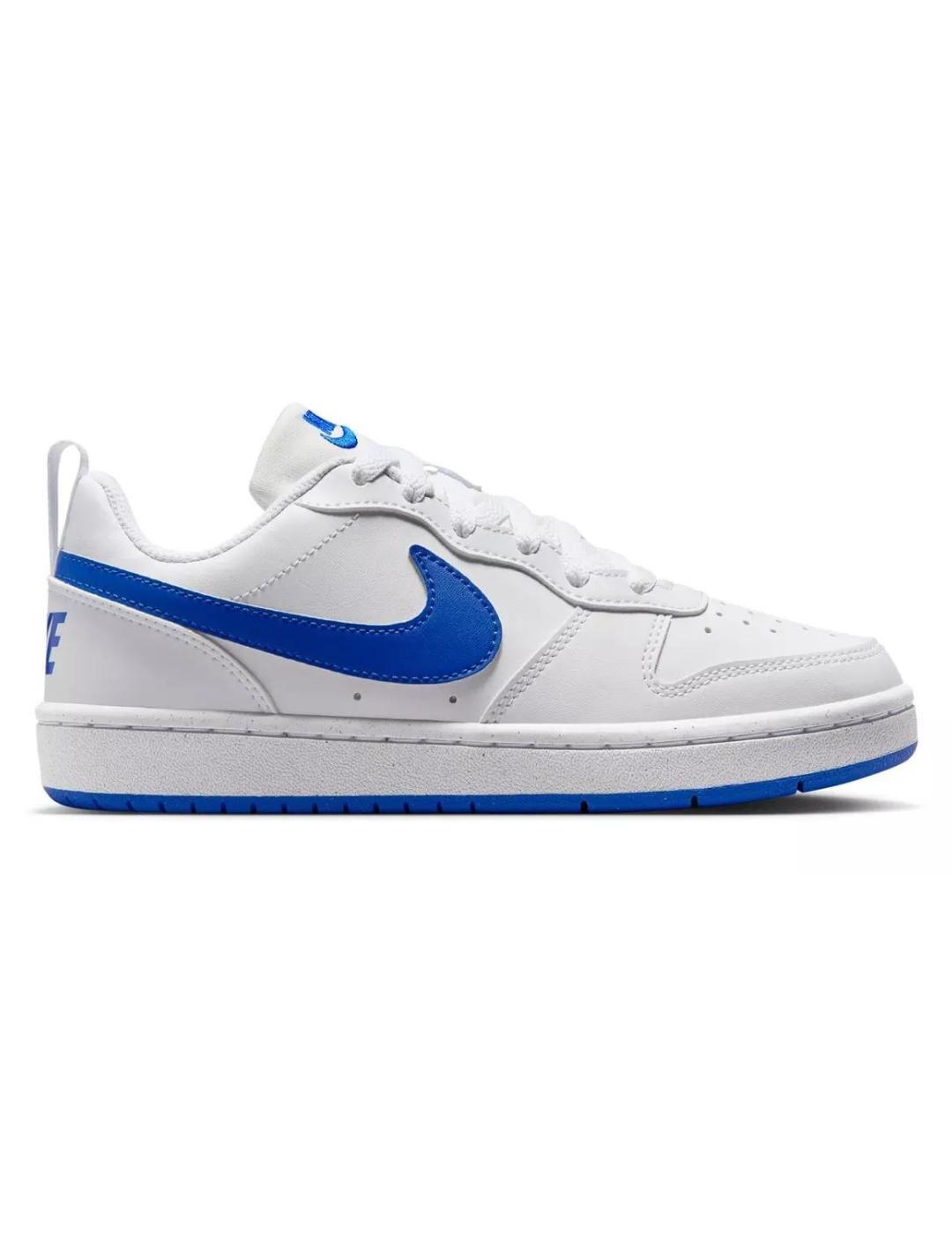 Zapatillas nike court borough blanco azul de niño.