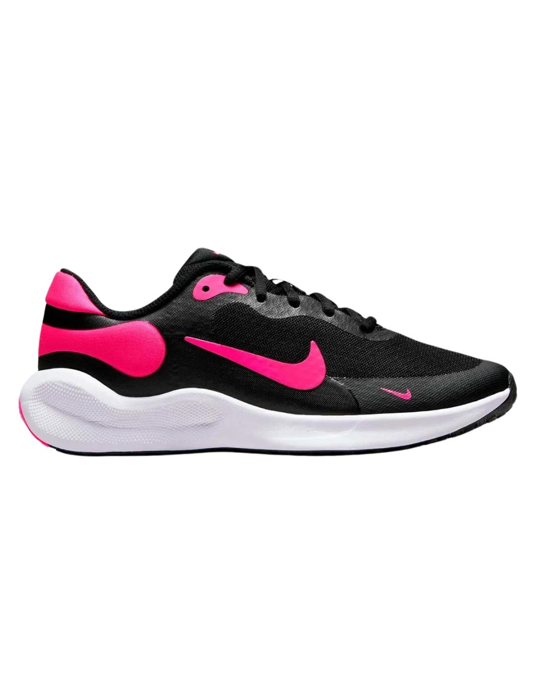 Zapatillas nike revolution 7 negro rosa de niña.