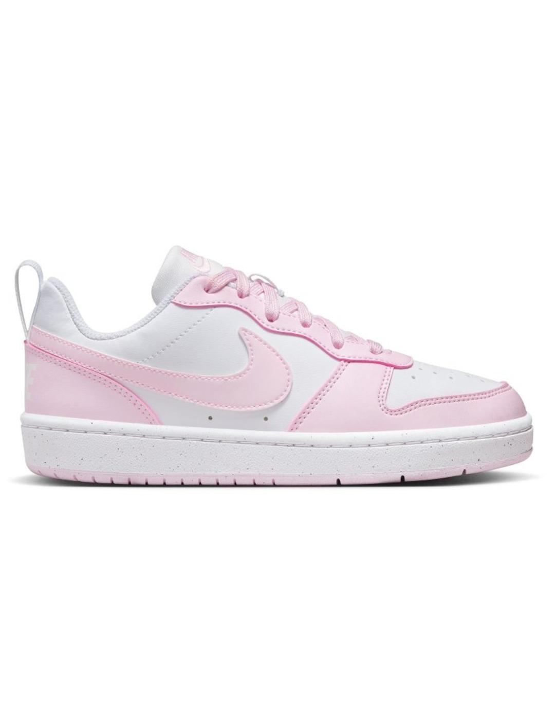 Zapatilas nike court borough low blanco rosa de niña.