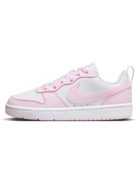 Zapatilas nike court borough low blanco rosa de niña.