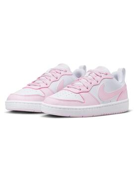 Zapatilas nike court borough low blanco rosa de niña.