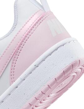 Zapatilas nike court borough low blanco rosa de niña.