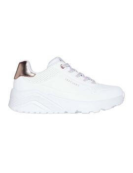 Zapatillas skechers uno lite metallic blanco de niño.