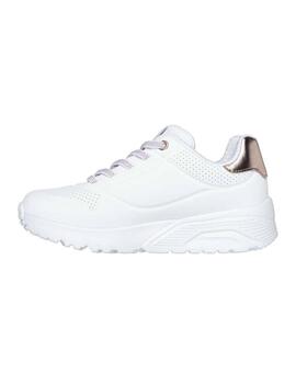 Zapatillas skechers uno lite metallic blanco de niño.