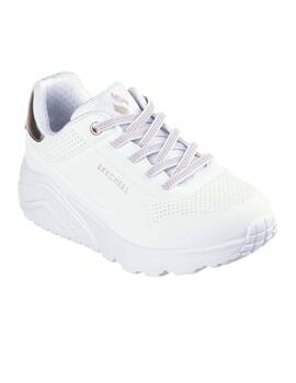 Zapatillas skechers uno lite metallic blanco de niño.