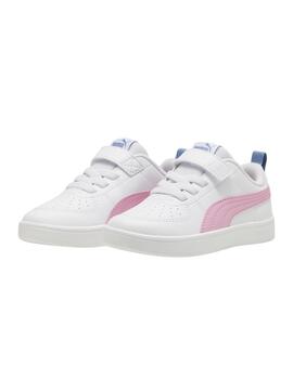 Zapatillas puma rickie ac  ps blanco rosa de niña.