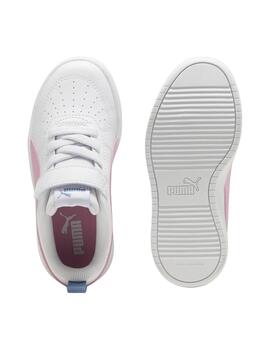 Zapatillas puma rickie ac  ps blanco rosa de niña.