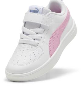 Zapatillas puma rickie ac  ps blanco rosa de niña.