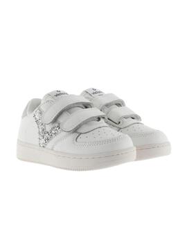 Zapatillas victoria basket tiempo blanco plata de niña.