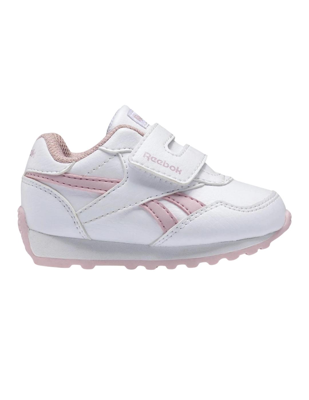 Zapatillas reebok royal rewind blanco rosa de bebé.