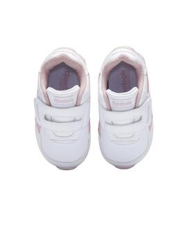 Zapatillas reebok royal rewind blanco rosa de bebé.