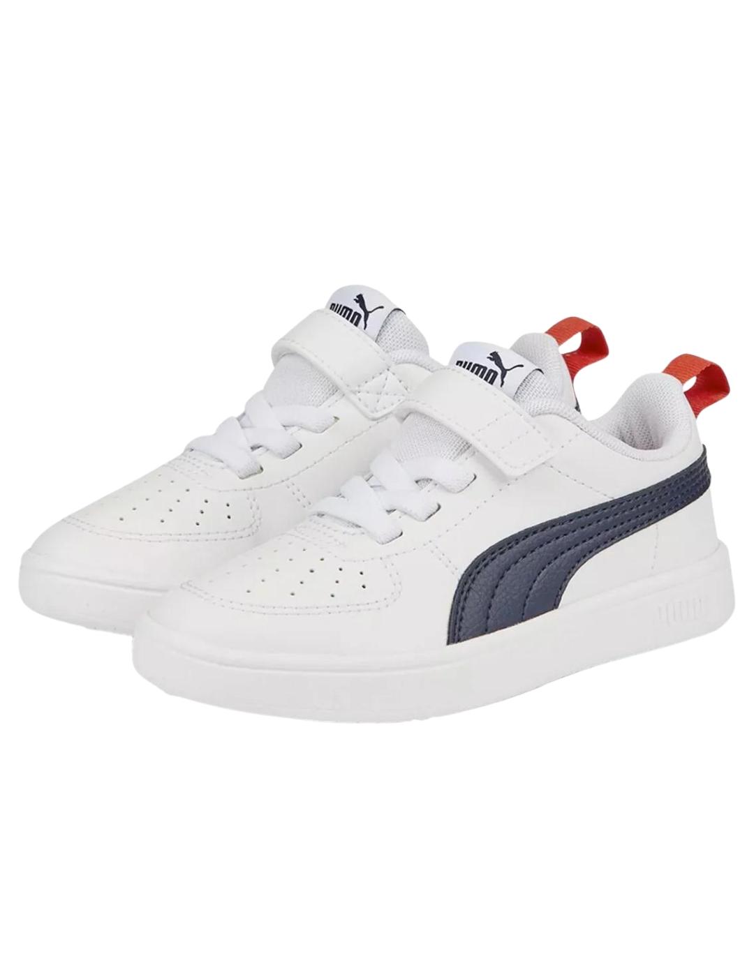 Zapatillas puma rickie ac  ps blanco azul de niño.