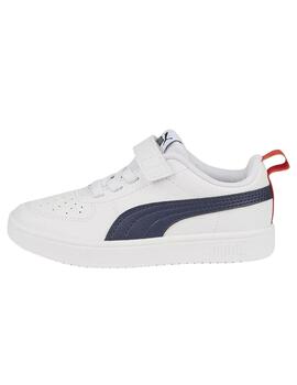 Zapatillas puma rickie ac  ps blanco azul de niño.