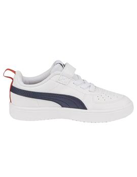 Zapatillas puma rickie ac  ps blanco azul de niño.