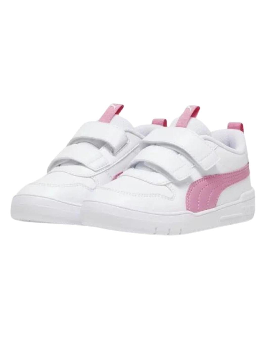 Zapatillas puma multiflex blanco rosa de niña.