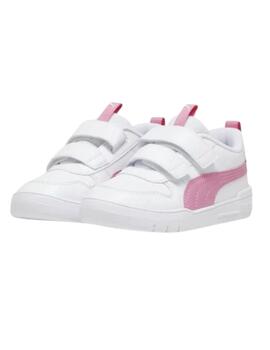 Zapatillas puma multiflex blanco rosa de niña.