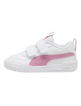 Zapatillas puma multiflex blanco rosa de niña.