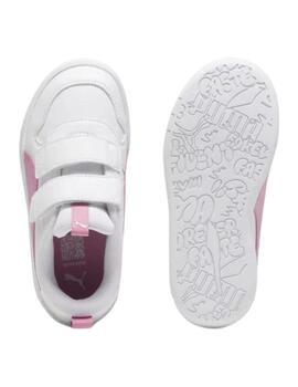 Zapatillas puma multiflex blanco rosa de niña.