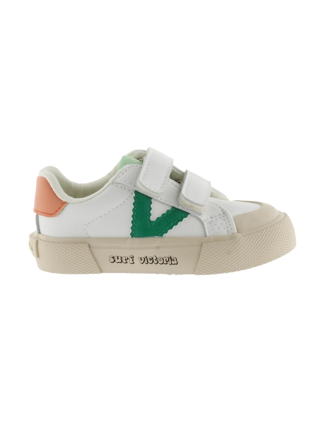 Zapatillas victoria tribu tiras blanco verde de niño.