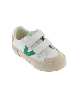 Zapatillas victoria tribu tiras blanco verde de niño.