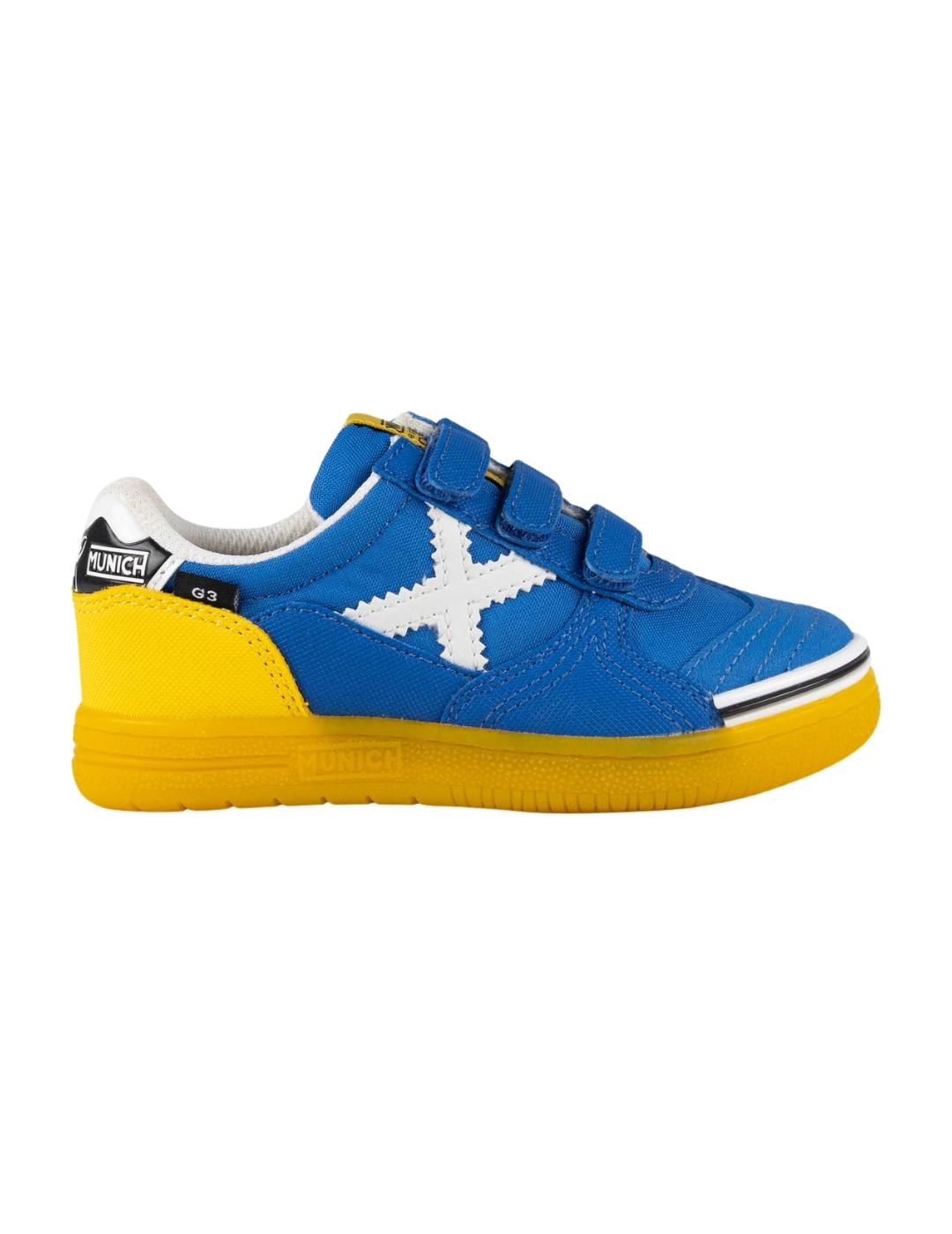 Zapatillas munich g-3 kid vco 438 azul amarillo de niño.